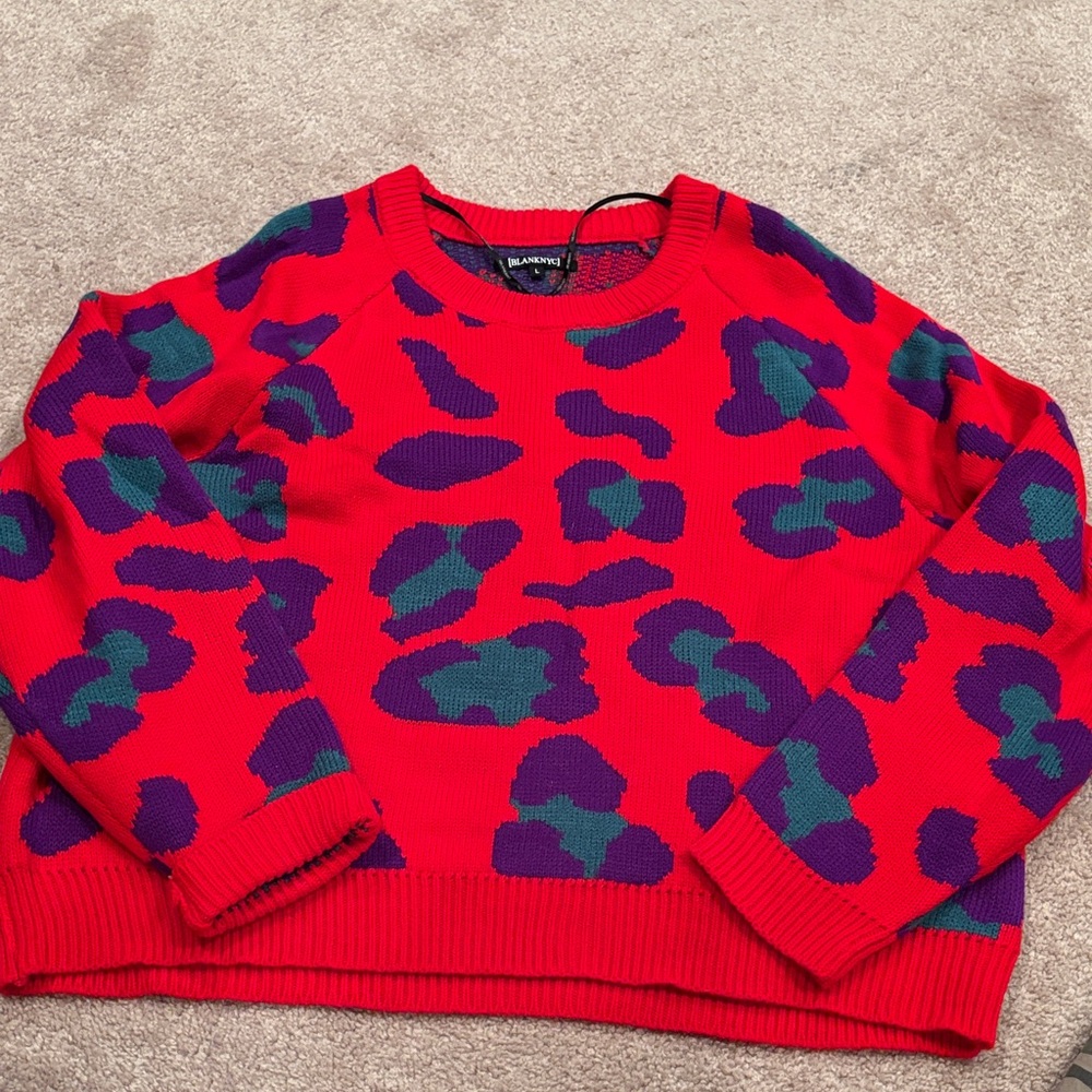 Blank NYC Red and Purple Patterned Sweater